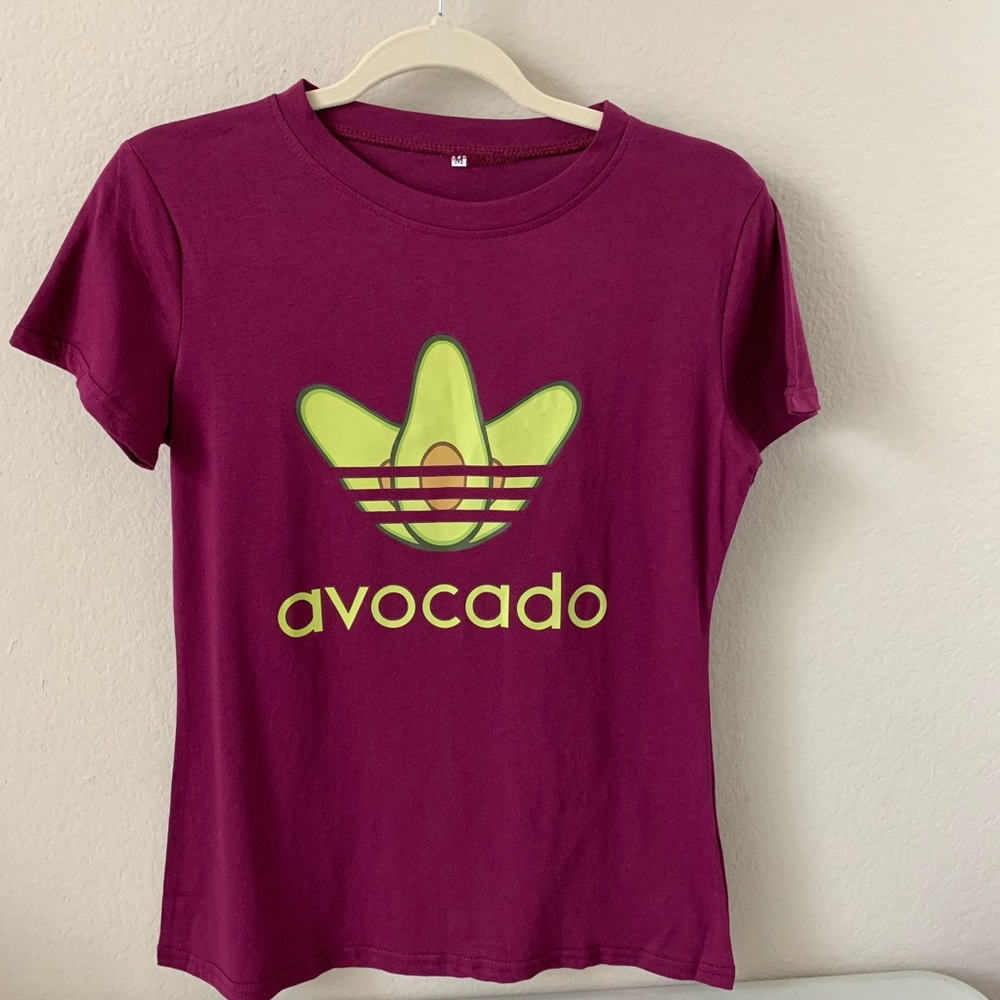 Avocado Graphic Tee. Crew neck.  Plum color.
